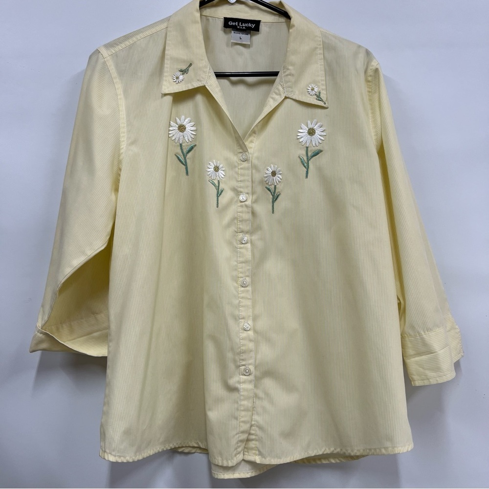 Get Lucky U.S.A. Large stripes Embroidered Button down Shirt